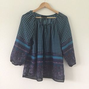 Cynthia Rowley  3/4 Sleeve Tassel Scoop Neck Tunic